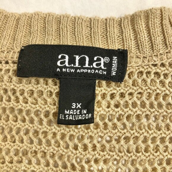 Ana A New Approach 3X Beige Open-Knit Poncho Sweater With Side Ties Beach Pool - Picture 6 of 8